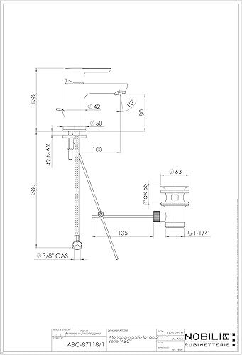 ABE87118/1CR ABC Miscelatore Monocomando per Lavabo, Scarico 1 1/4 Pollici, a Risparmio Energetico, Cromo - Honorern