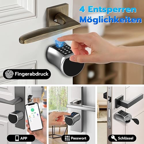 Serratura elettronica per porta, serratura a cilindro con impronta digitale, serratura a cilindro da 60 mm (30/40) con codice numerico e app Bluetooth, facile installazione - Honorern